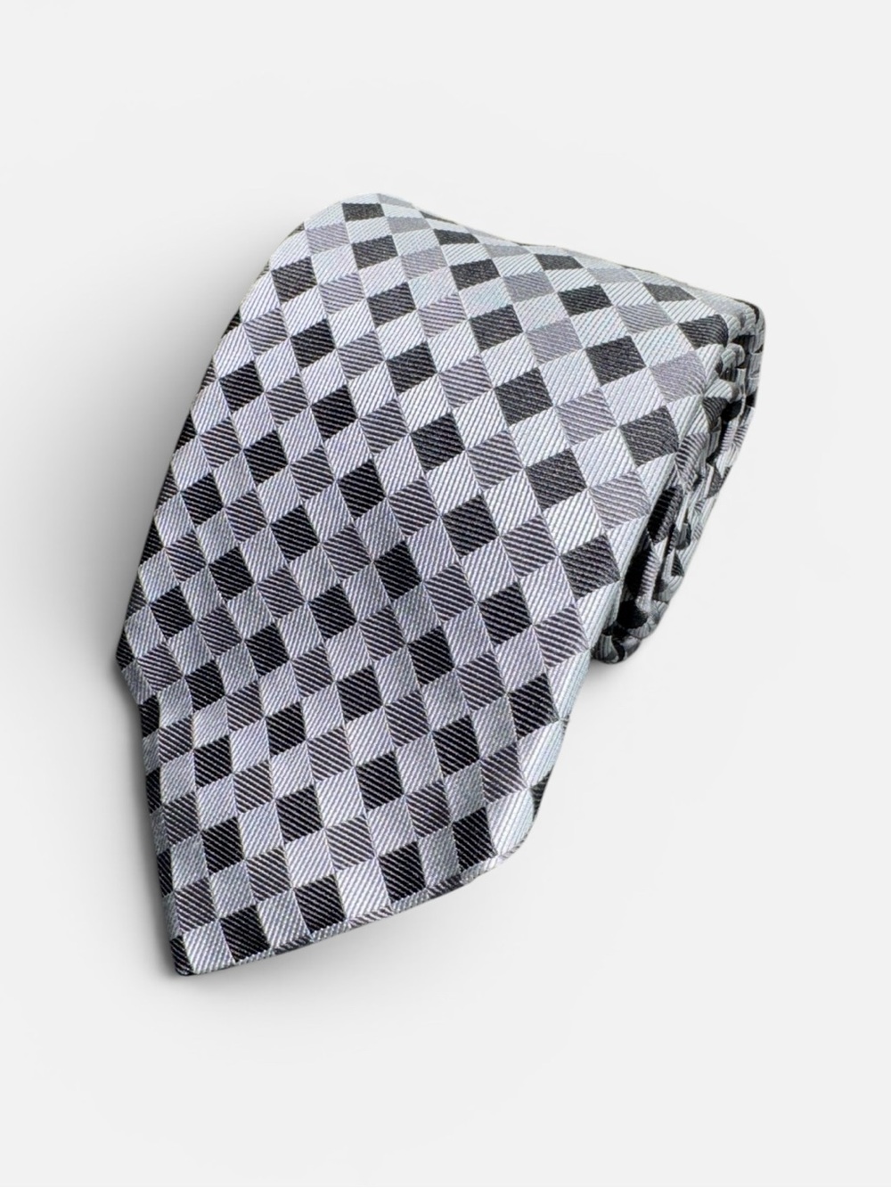 Charles Hill Silk mens silver black diamond pattern 100% silk luxury tie EUC